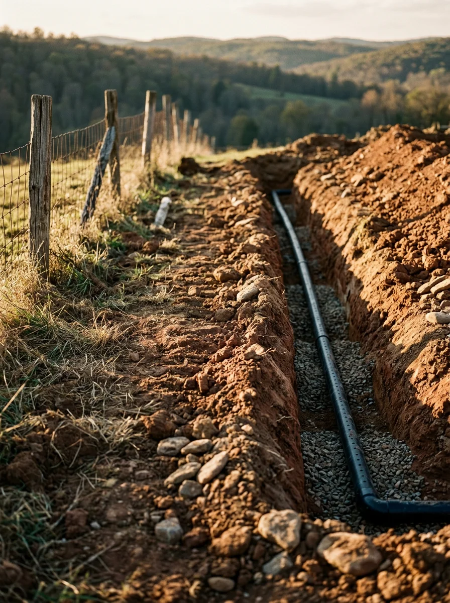 Septic system installation in progress showing proper drainage design for Venango County's challenging soil conditions